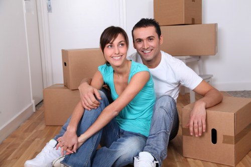 Furniture and boxes loaded into a moving truck in Brixton